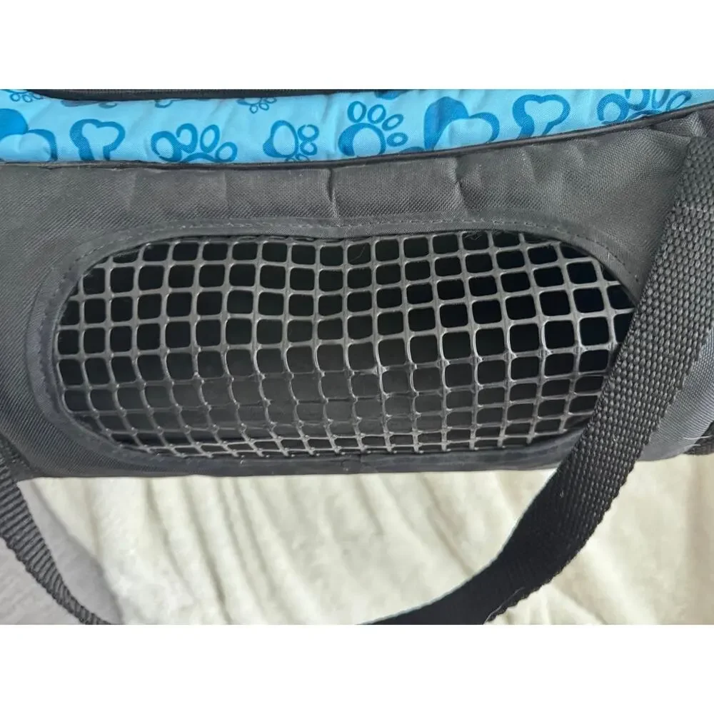 Pyaar Small Pet Carrier Blue Paw Print Mesh Travel Bag Dog/Cat 14 Inch